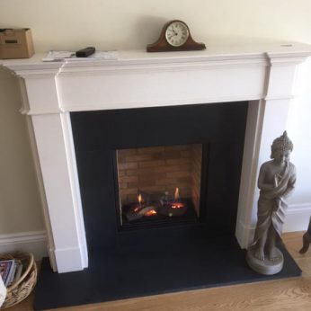 Dru Global 55 Gas Inset Stove with Balham Agean Limestone surround Dru Global