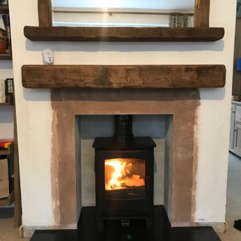 Broseley Evolution 5 multi fuel deep beam aged oak