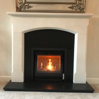 Westfire Inset stove with Bellingham Agean Limestone surround 2